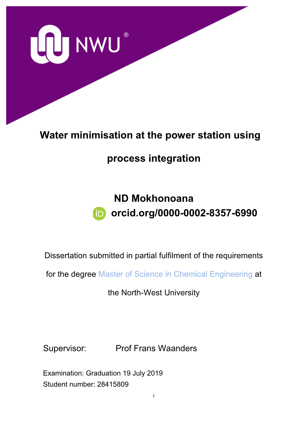 Water Minimisation at the Power Station Using Process Integration