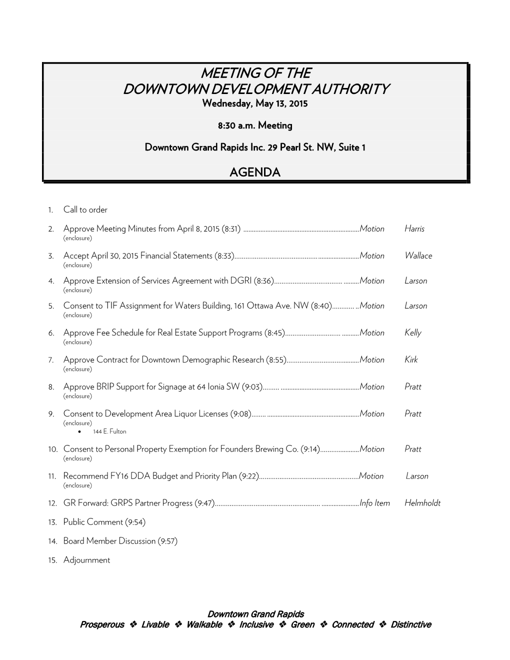 MEETING of the DOWNTOWN DEVELOPMENT AUTHORITY Wednesday, May 13, 2015