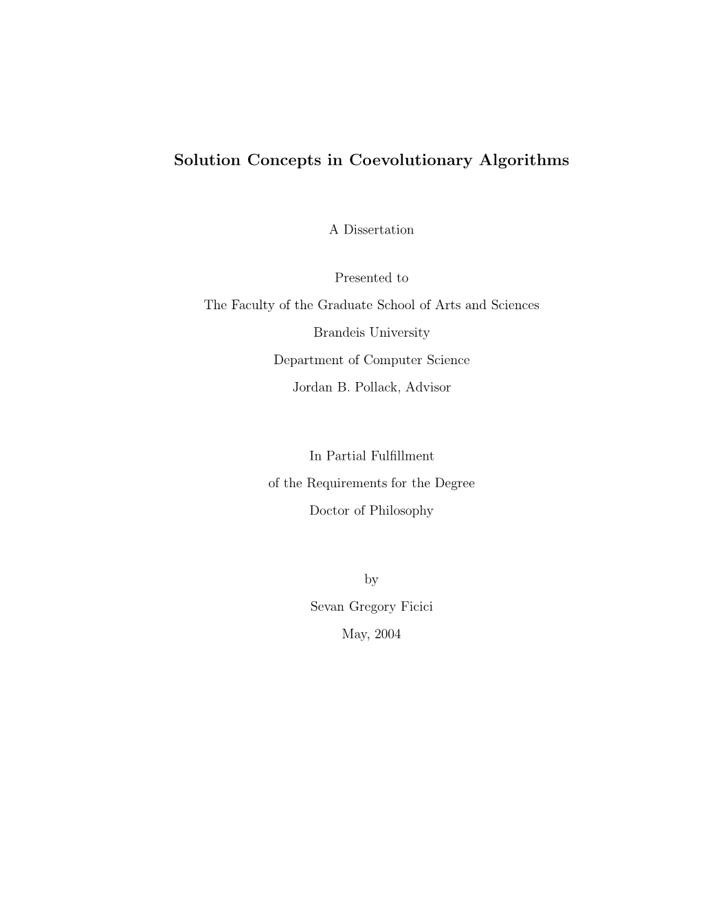 Solution Concepts in Coevolutionary Algorithms