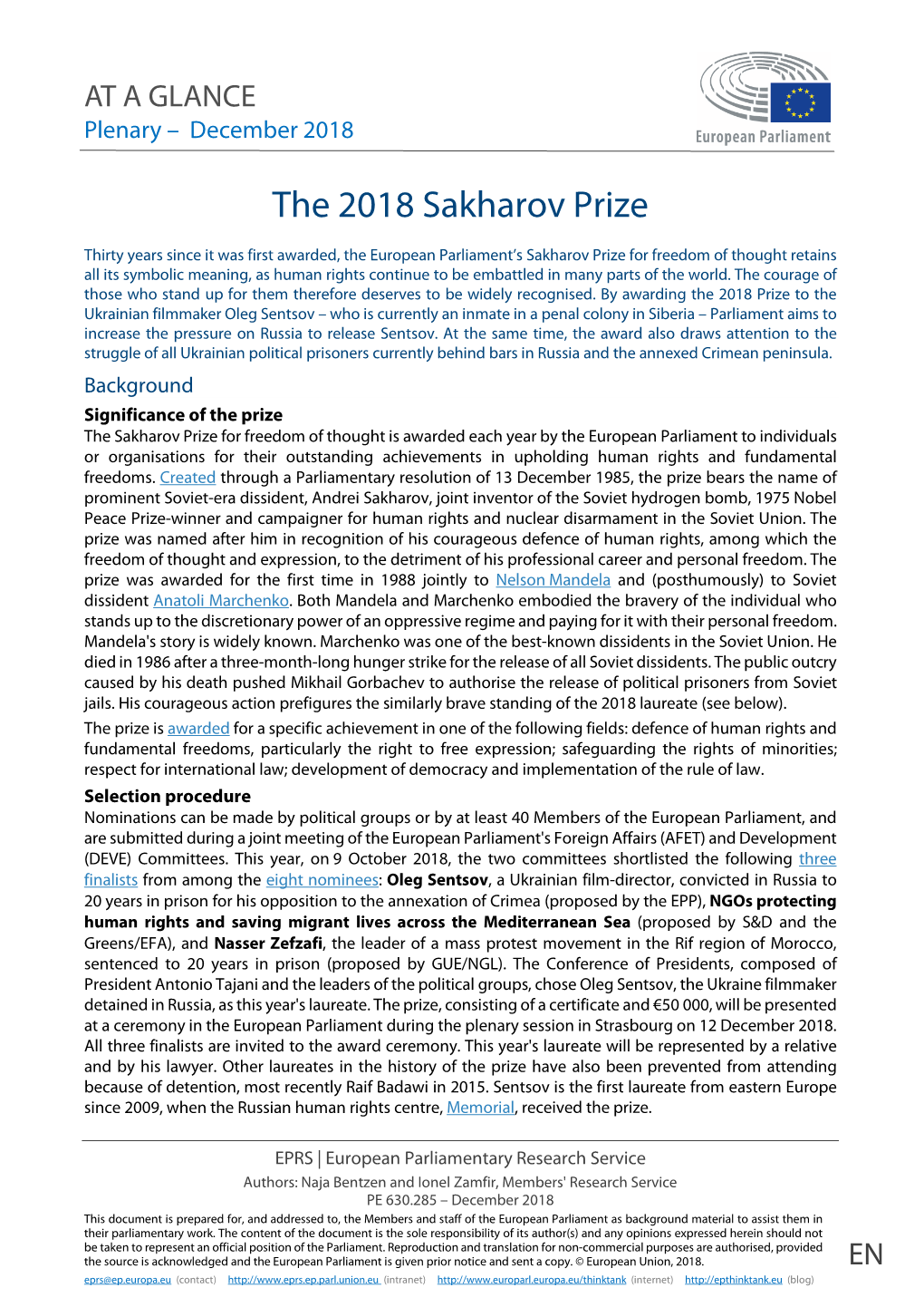 The 2018 Sakharov Prize
