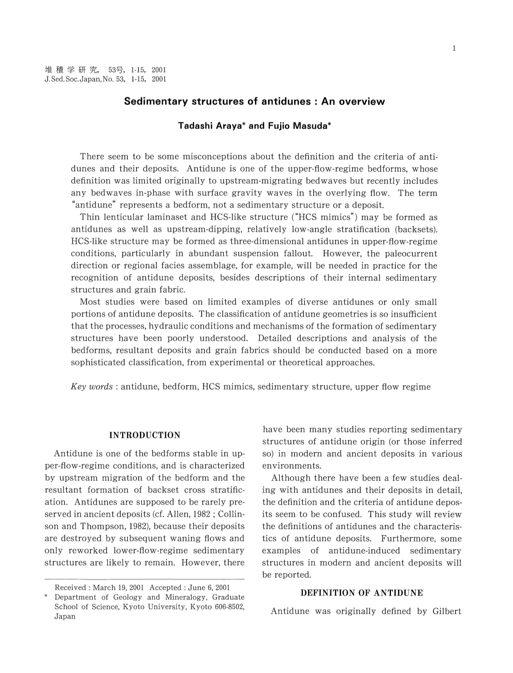 Sedimentary Structures of Antidunes : an Overview