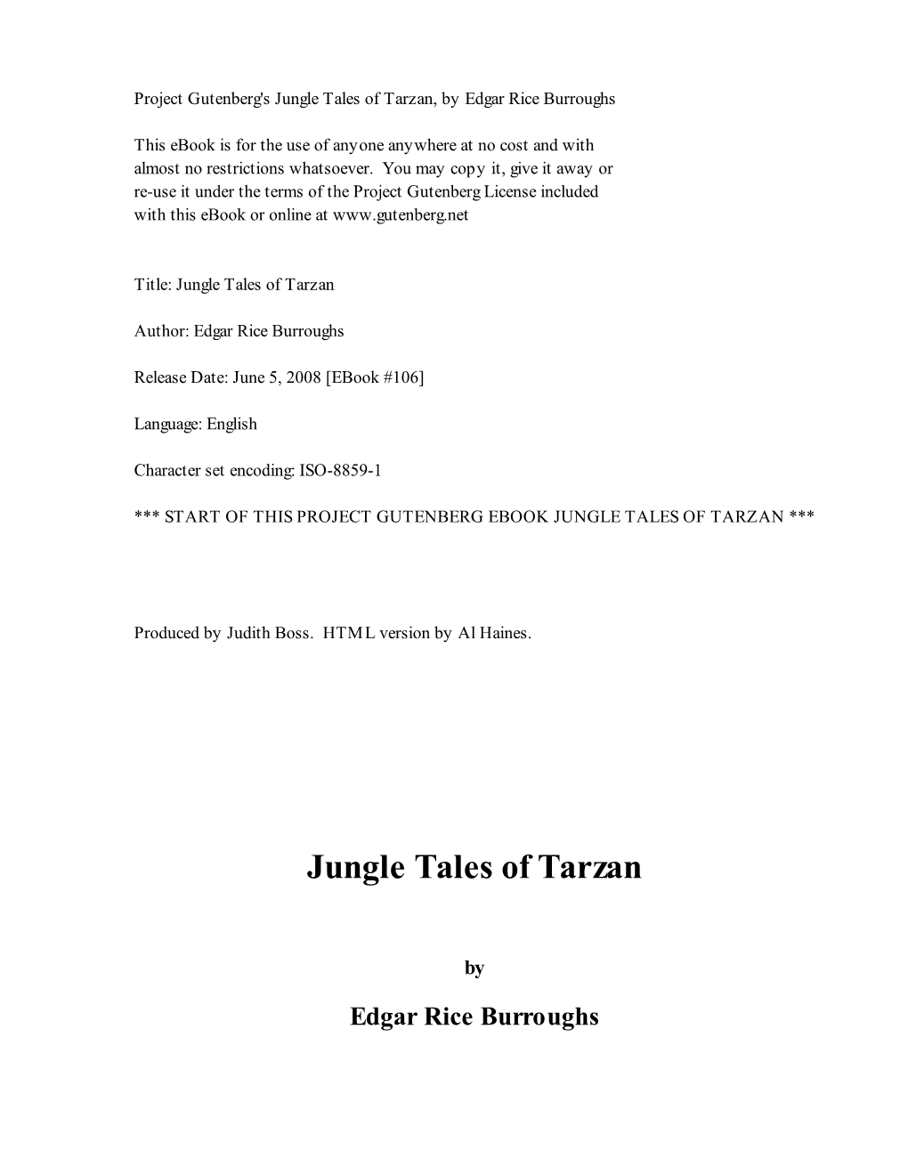 Jungle Tales of Tarzan, by Edgar Rice Burroughs