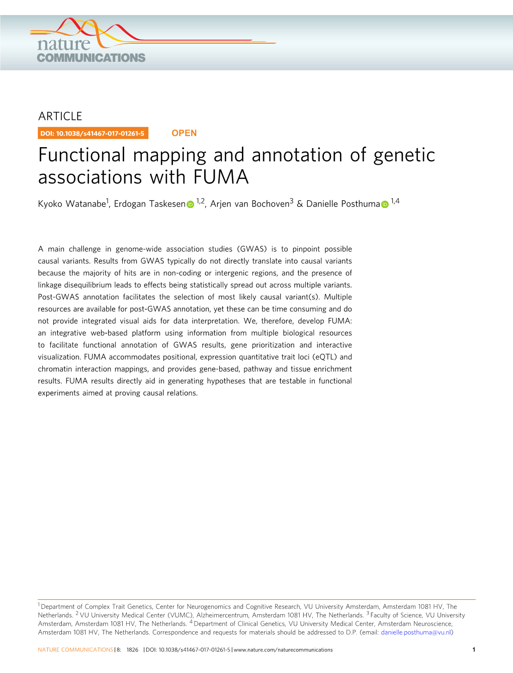 Functional Mapping and Annotation of Genetic Associations with FUMA