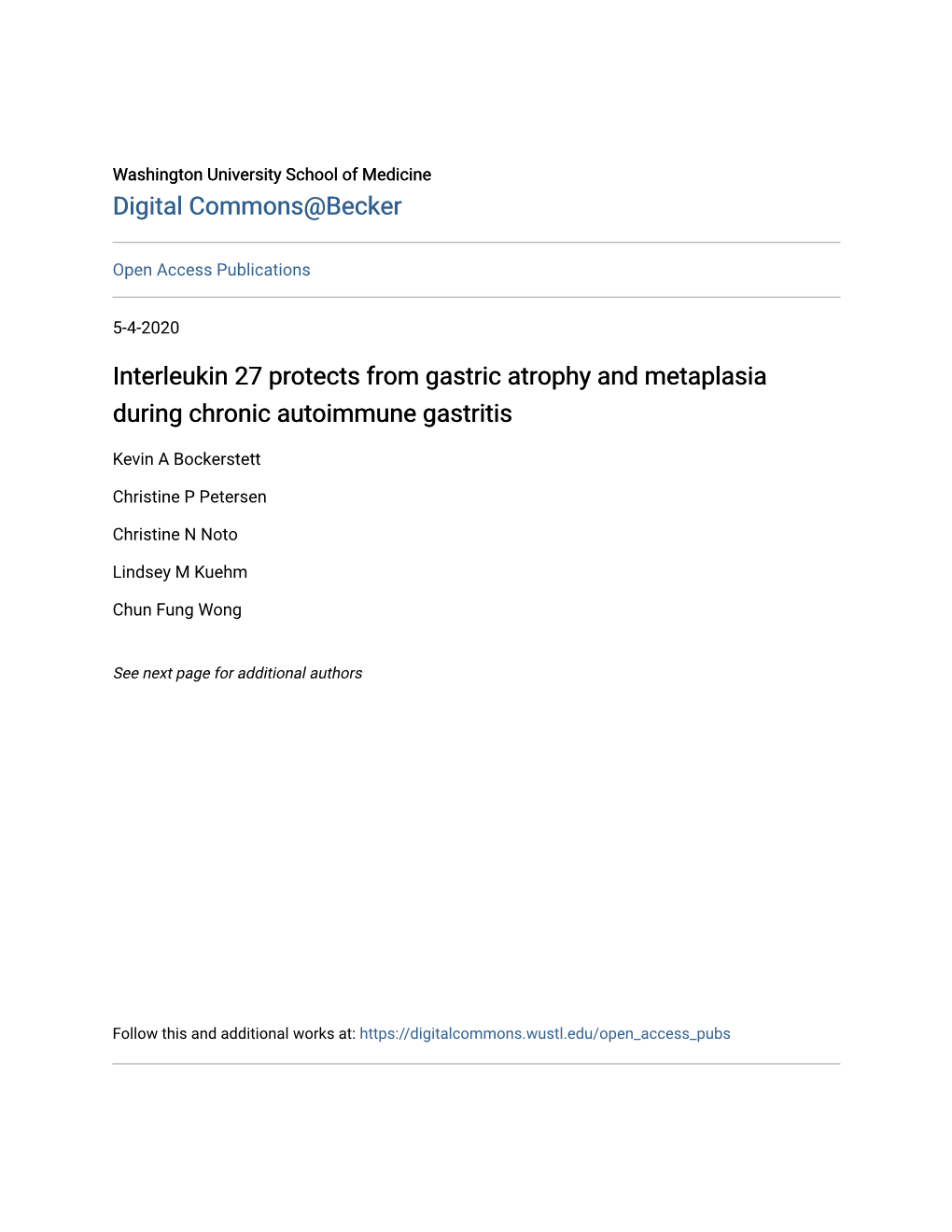 Interleukin 27 Protects from Gastric Atrophy and Metaplasia During Chronic Autoimmune Gastritis