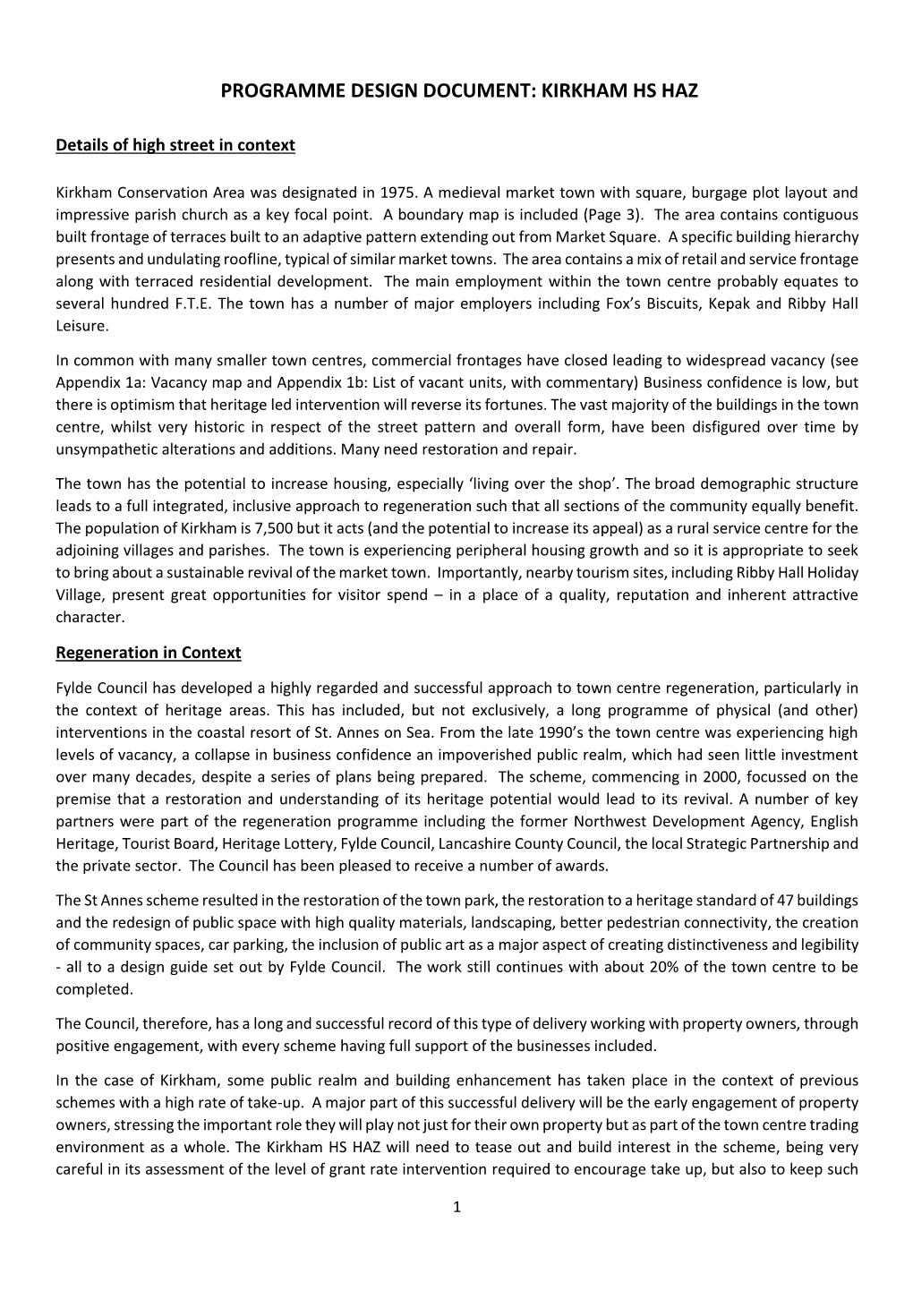 Programme Design Document: Kirkham Hs Haz