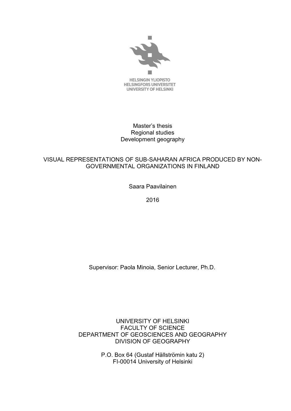 Master's Thesis Regional Studies Development Geography VISUAL