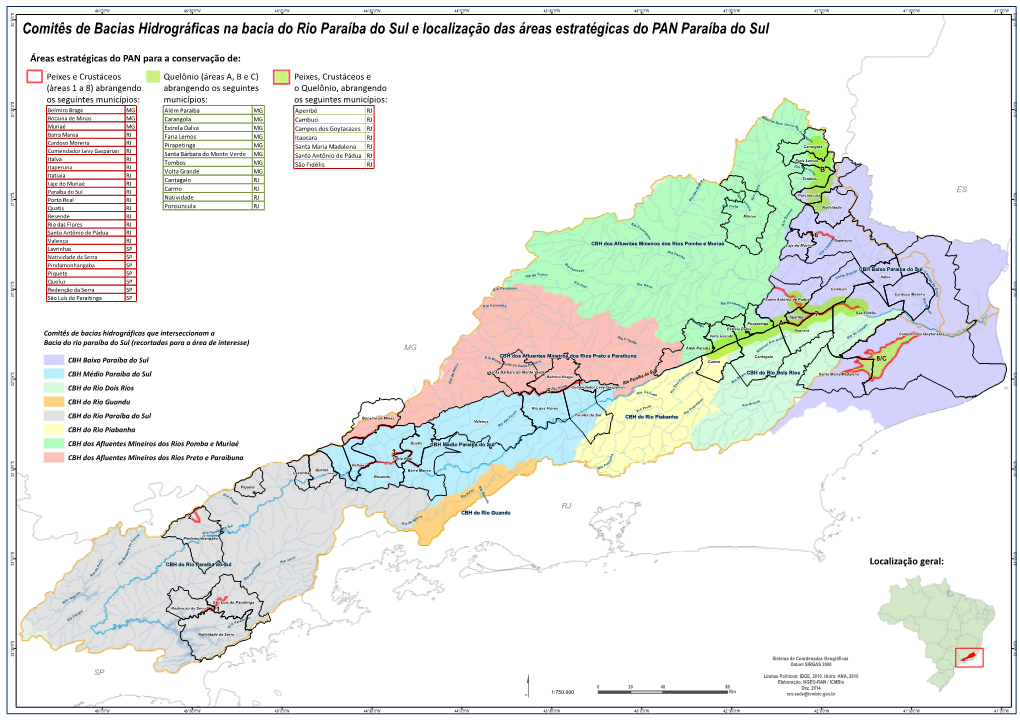 Comitês De Bacias Hidrográficas Na Bacia Do Rio Paraíba Do Sul E Localização Das Áreas Estratégicas Do PAN Paraíba Do Sul 2