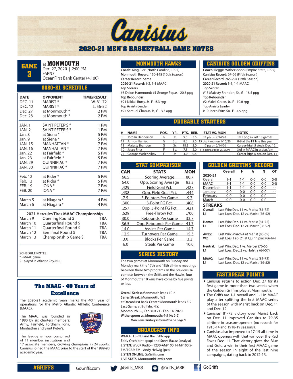 2020-21 Men's Basketball Game Notes