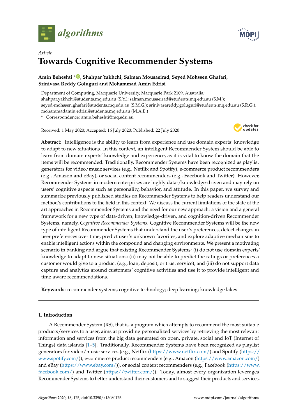 Towards Cognitive Recommender Systems