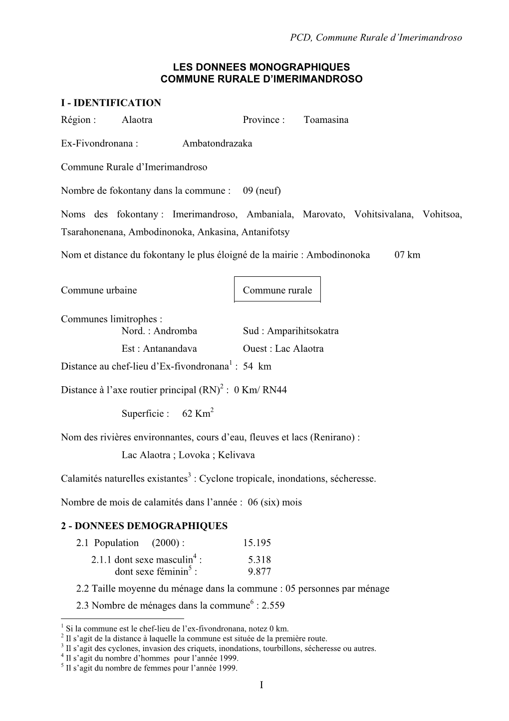 PCD, Commune Rurale D'imerimandroso