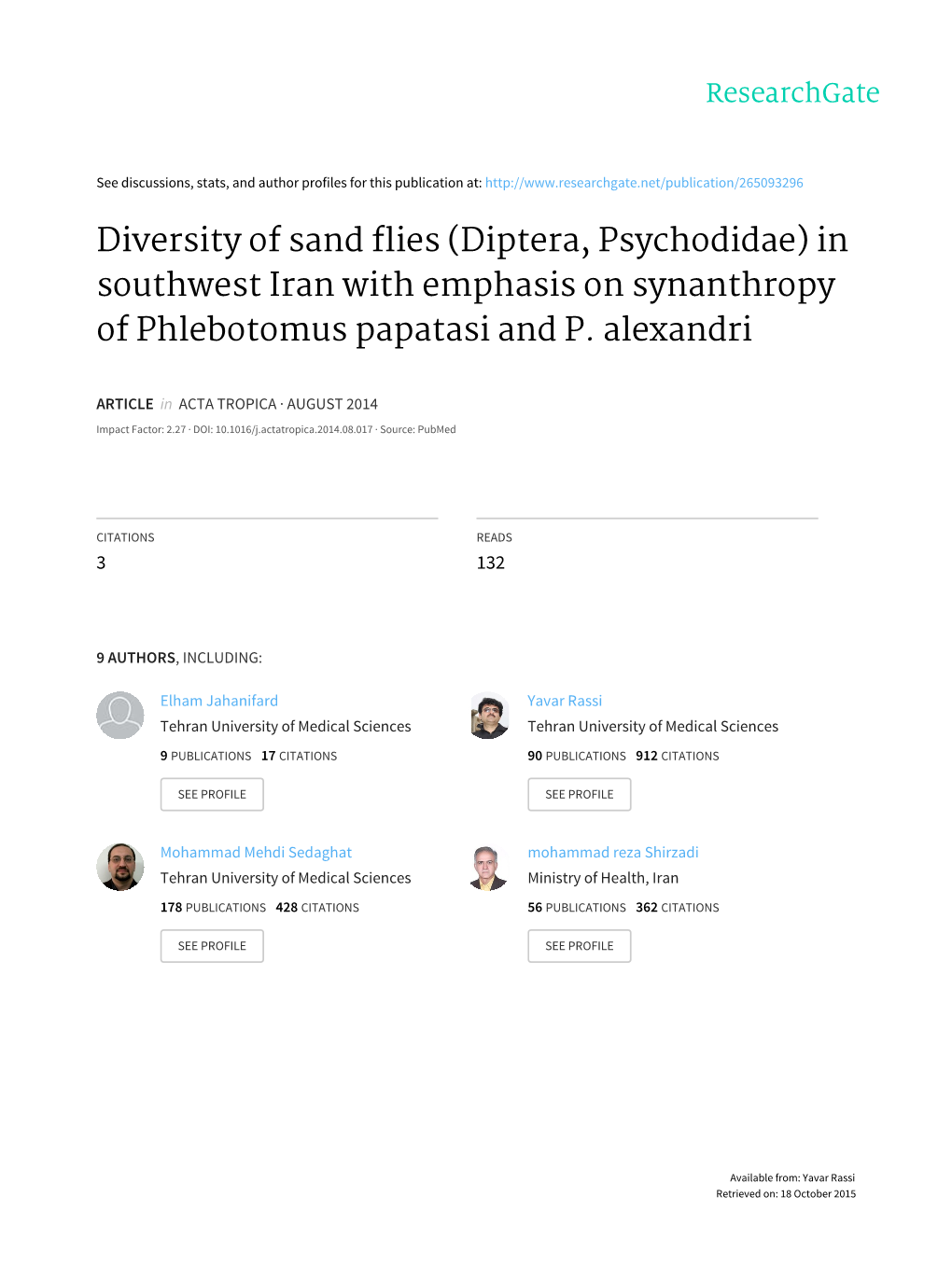 Diversity of Sand Flies (Diptera, Psychodidae) in Southwest Iran with Emphasis on Synanthropy of Phlebotomus Papatasi and P