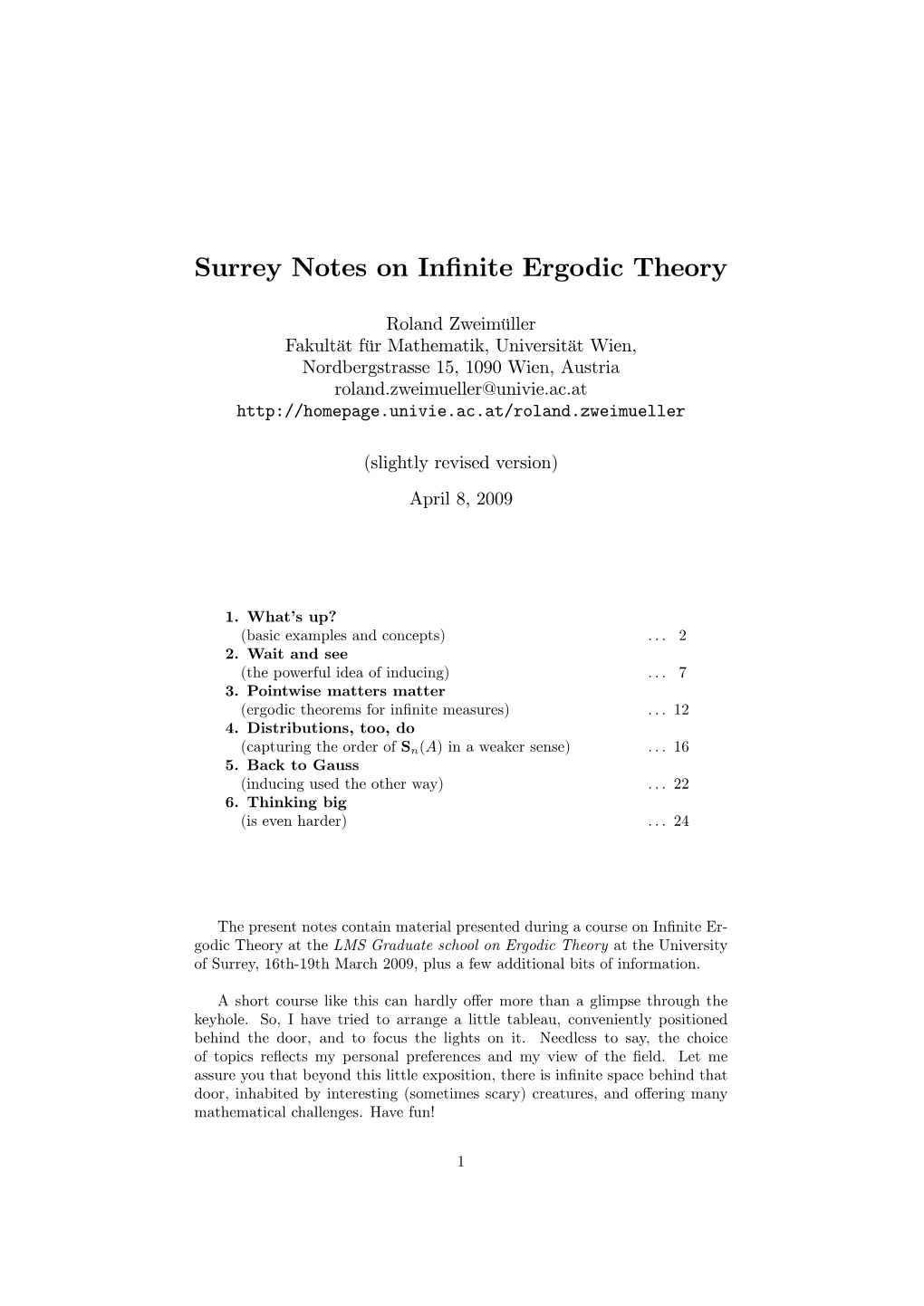 Surrey Notes on Infinite Ergodic Theory