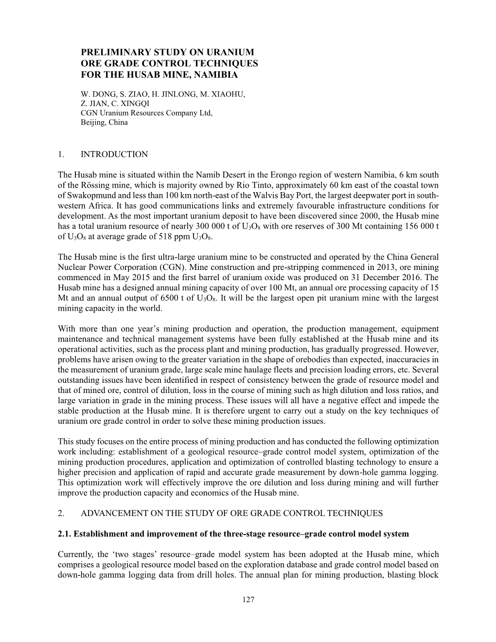 Preliminary Study on Uranium Ore Grade Control Techniques for the Husab Mine, Namibia