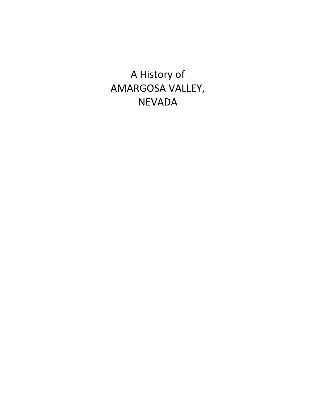 A History of AMARGOSA VALLEY, NEVADA