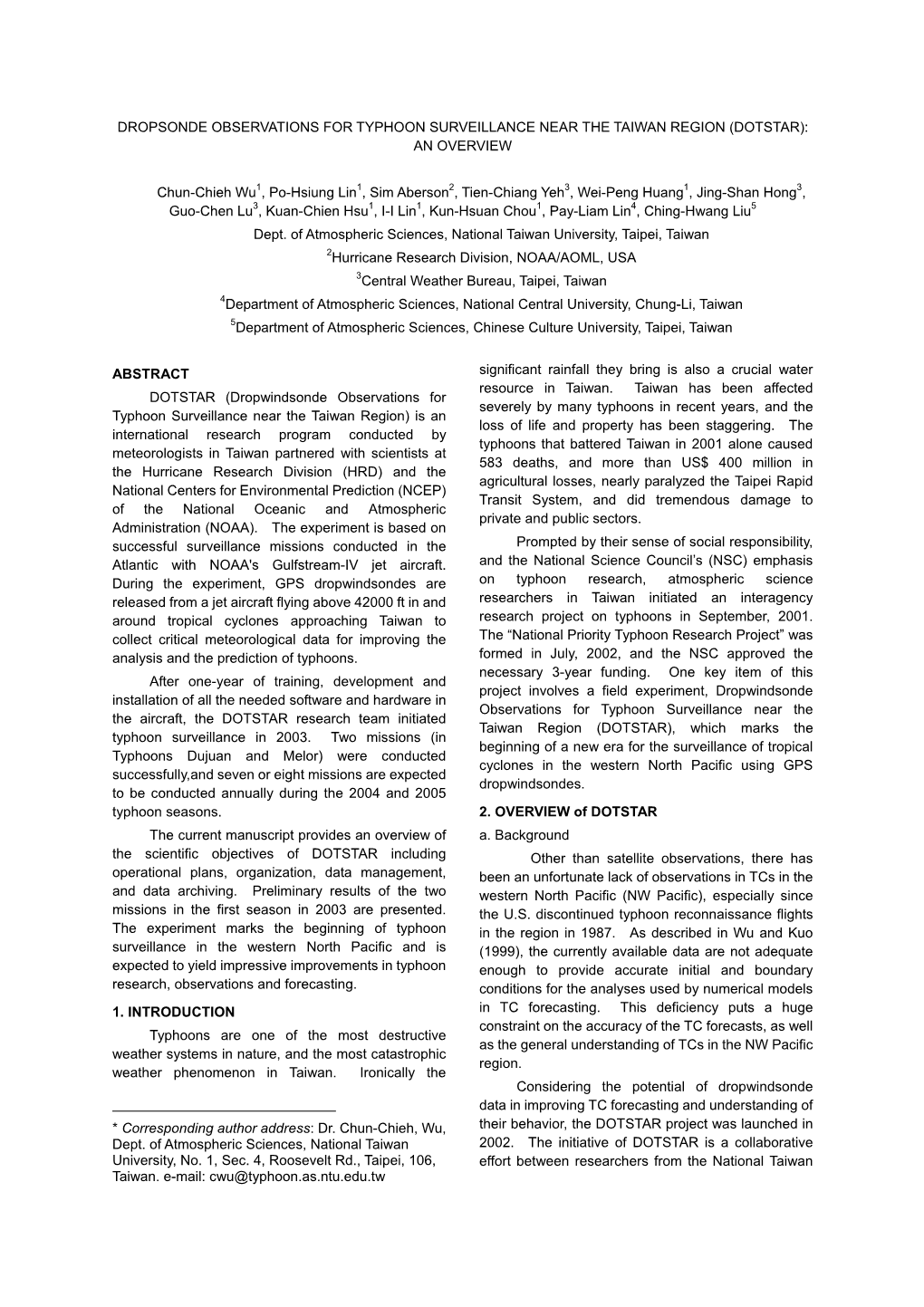 Dropsonde Observations for Typhoon Surveillance Near the Taiwan Region (Dotstar): an Overview