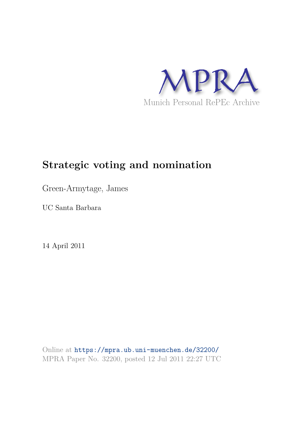 Strategic Voting and Nomination