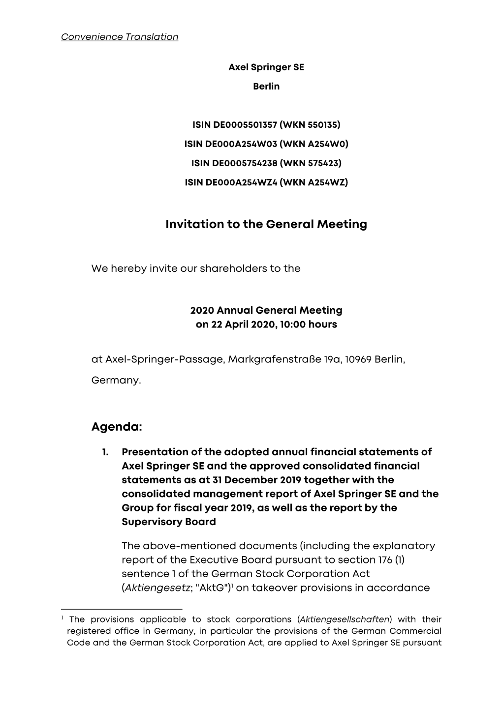 Invitation to the General Meeting Agenda