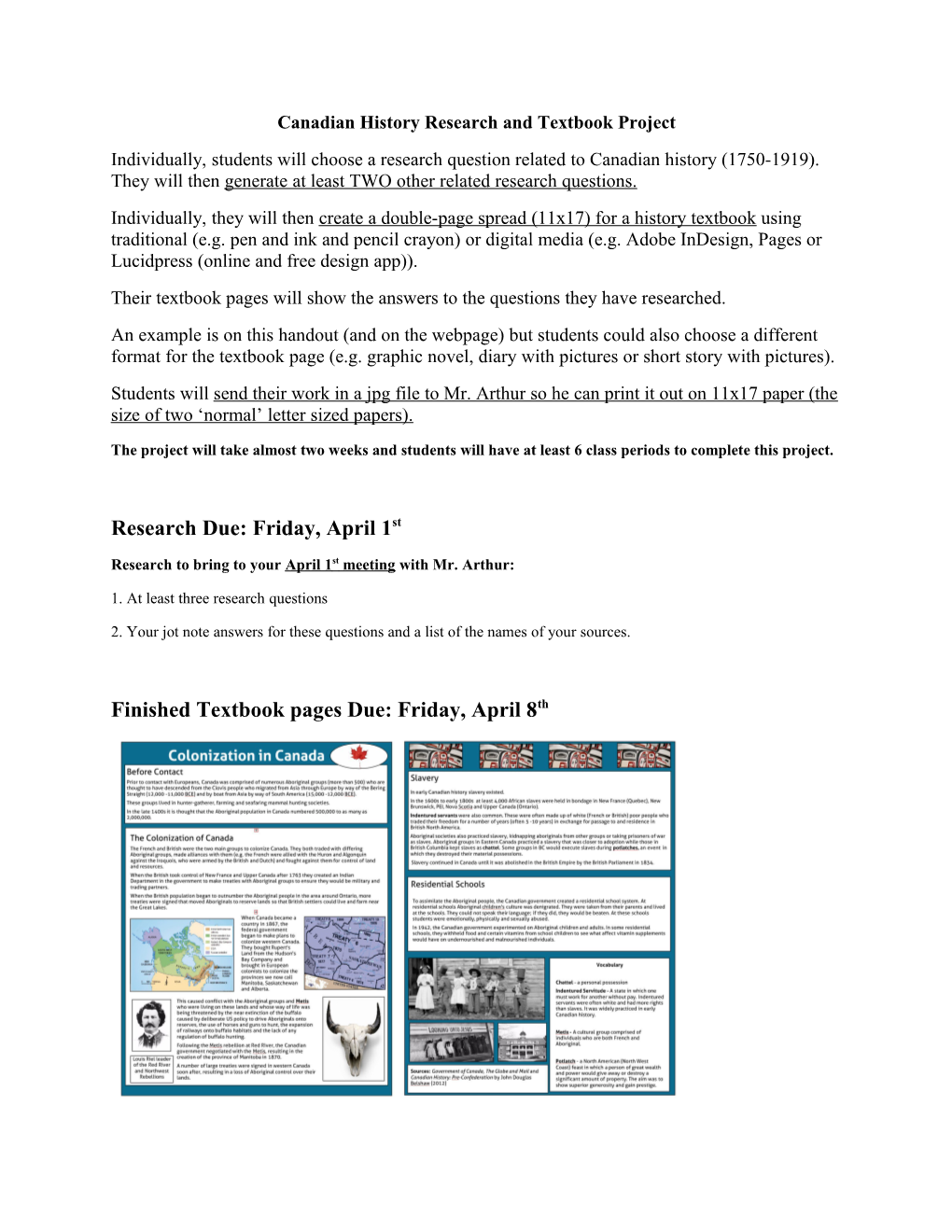 Canadian History Research and Textbook Project