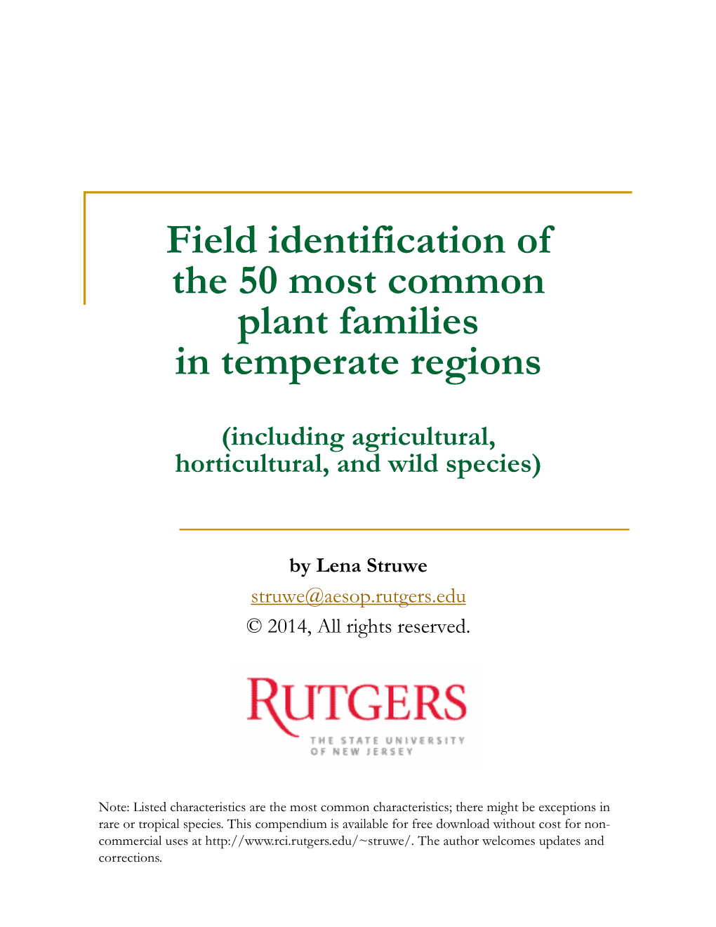 Field Identification of the 50 Most Common Plant Families in Temperate Regions