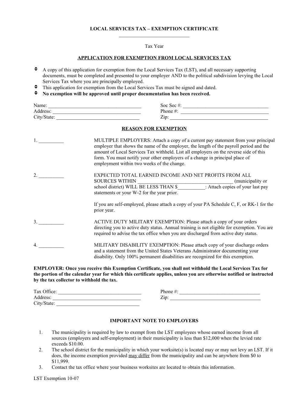 Local Services Tax Exemption Certificate s1