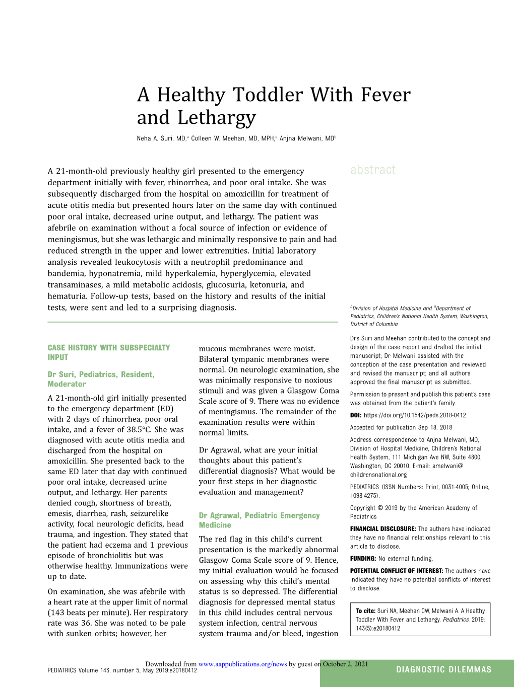 A Healthy Toddler with Fever and Lethargy Neha A