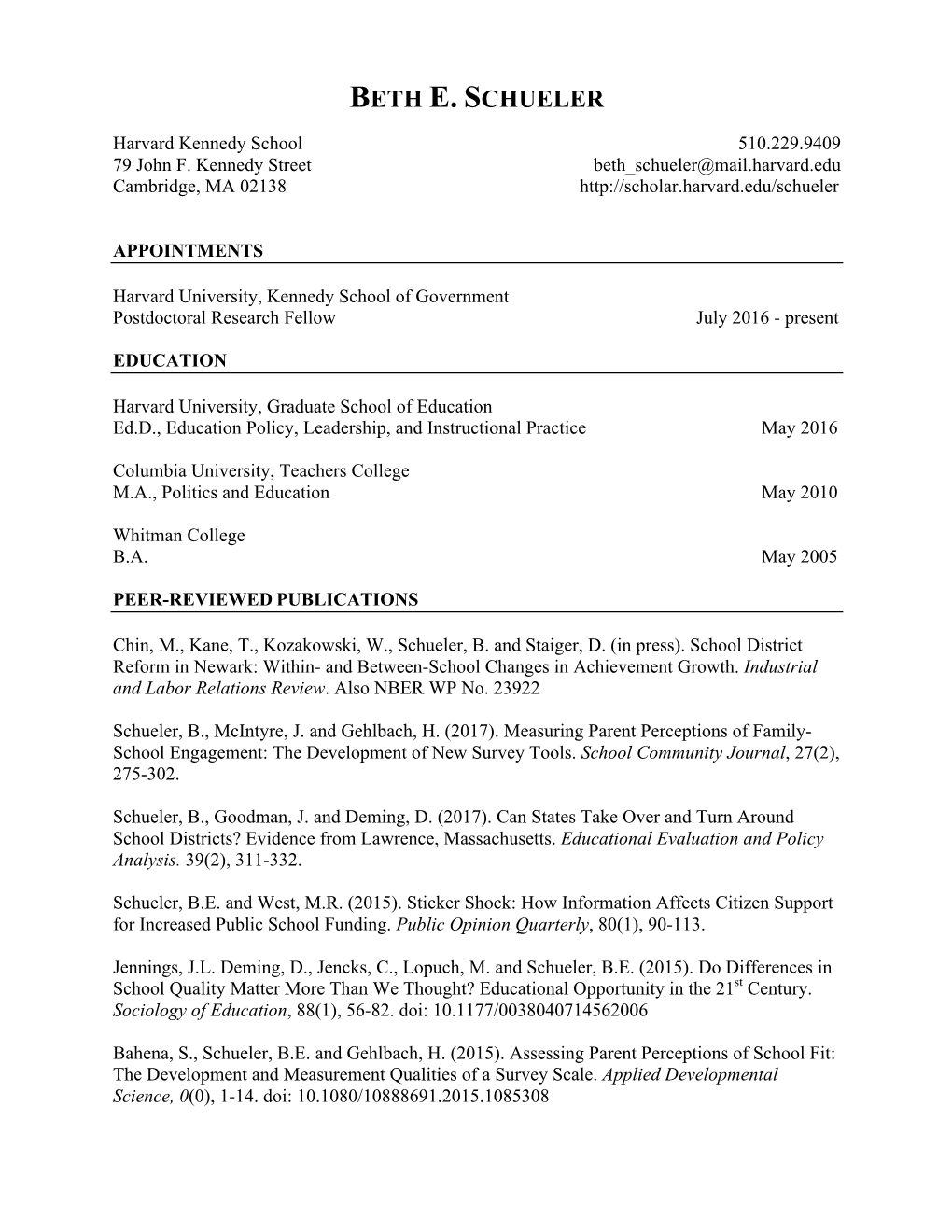 Beth Schueler CV 01.02.18