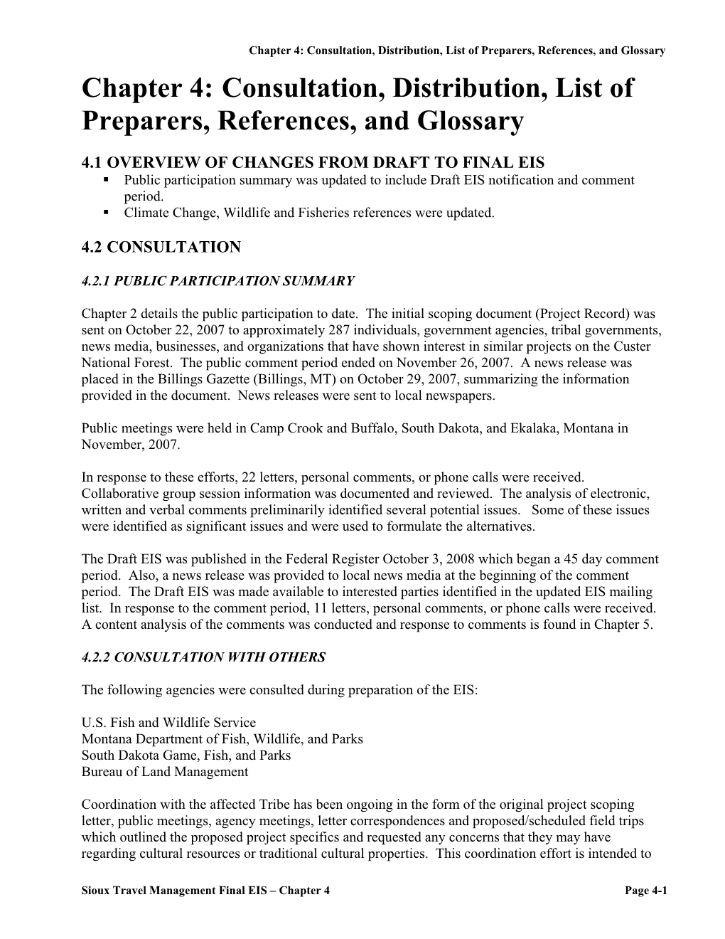 Chapter 4: Consultation, Distribution, List of Preparers, References, and Glossary