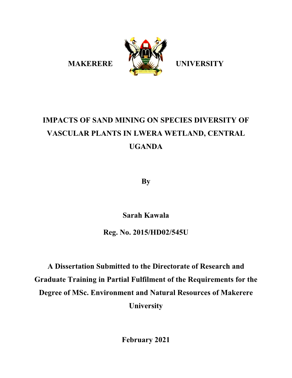 Makerere University Impacts of Sand Mining on Species