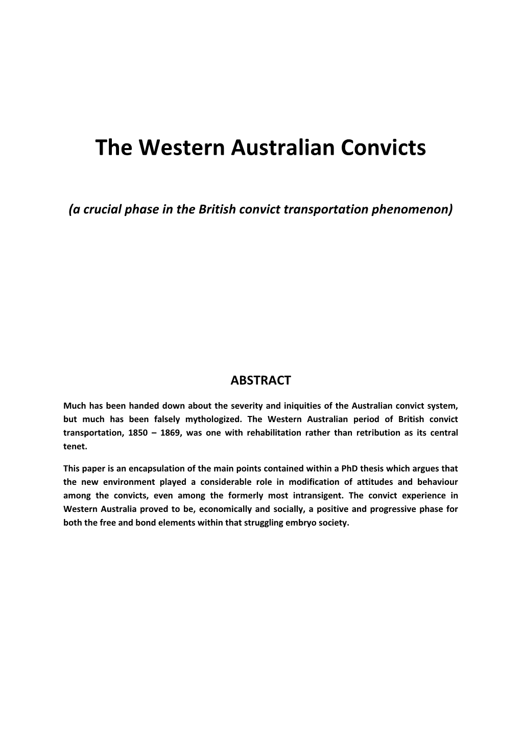 The Western Australian Convicts