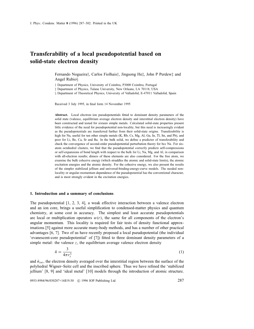 Transferability of a Local Pseudopotential Based on Solid-State Electron Density