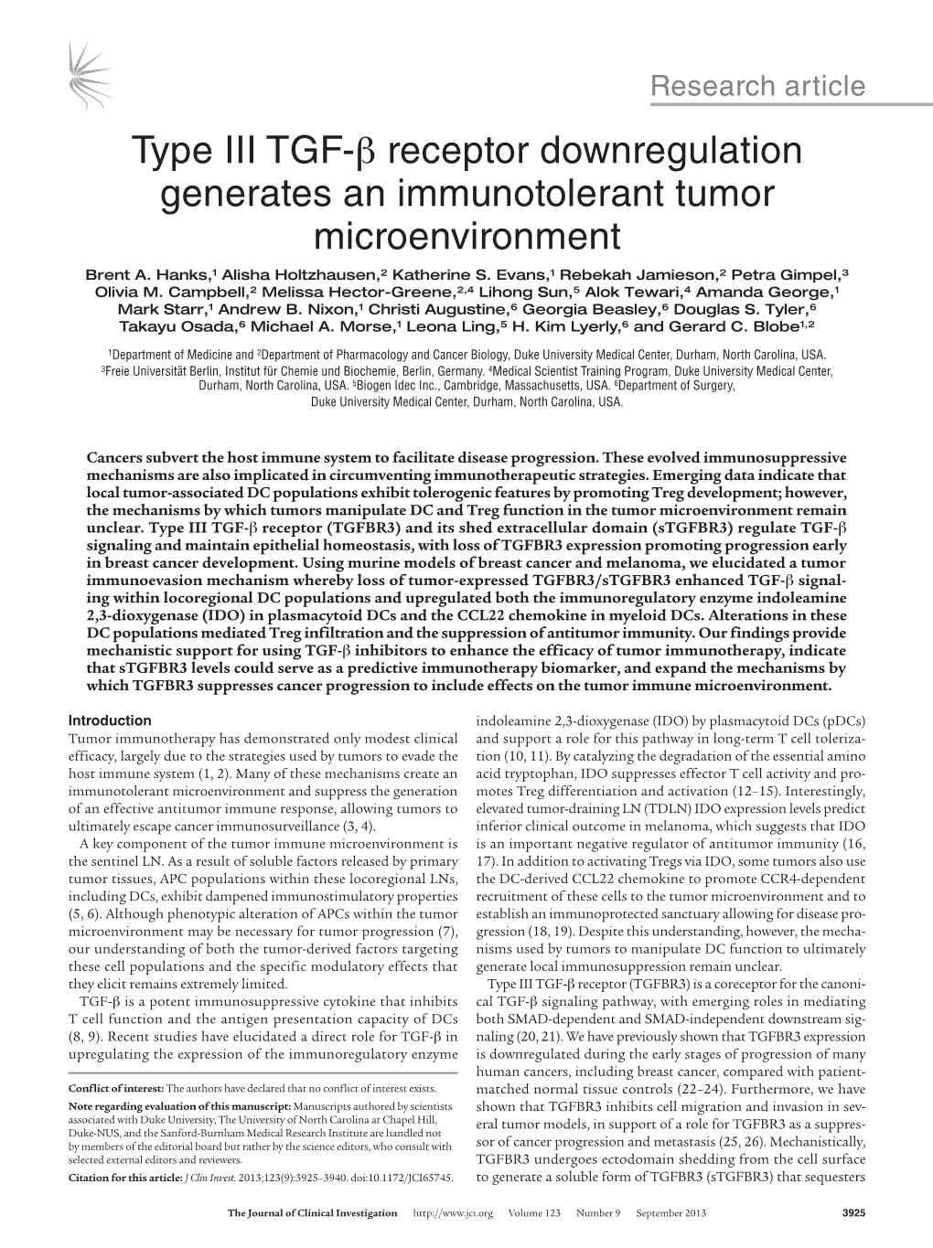 Type III TGF-Β Receptor Downregulation Generates an Immunotolerant Tumor Microenvironment Brent A