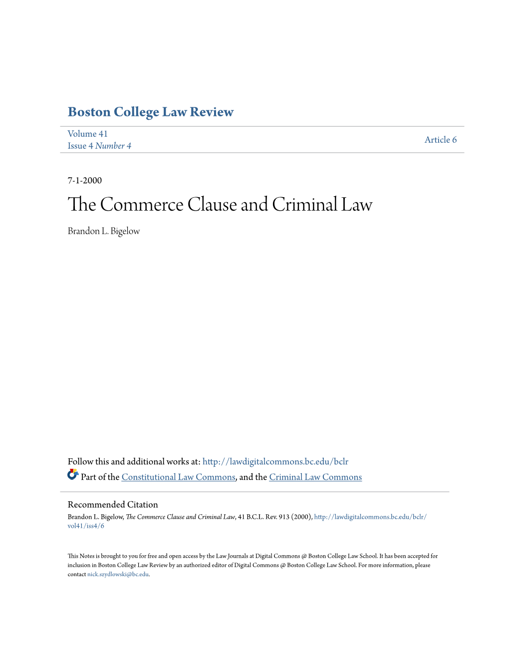 The Commerce Clause and Criminal Law, 41 B.C.L
