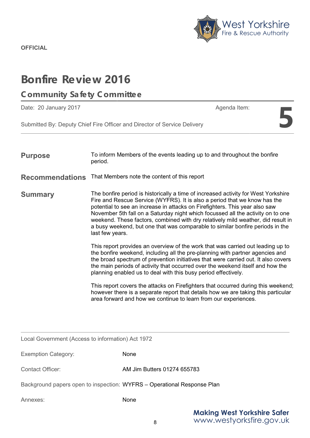 Bonfire Review 2016 Community Safety Committee