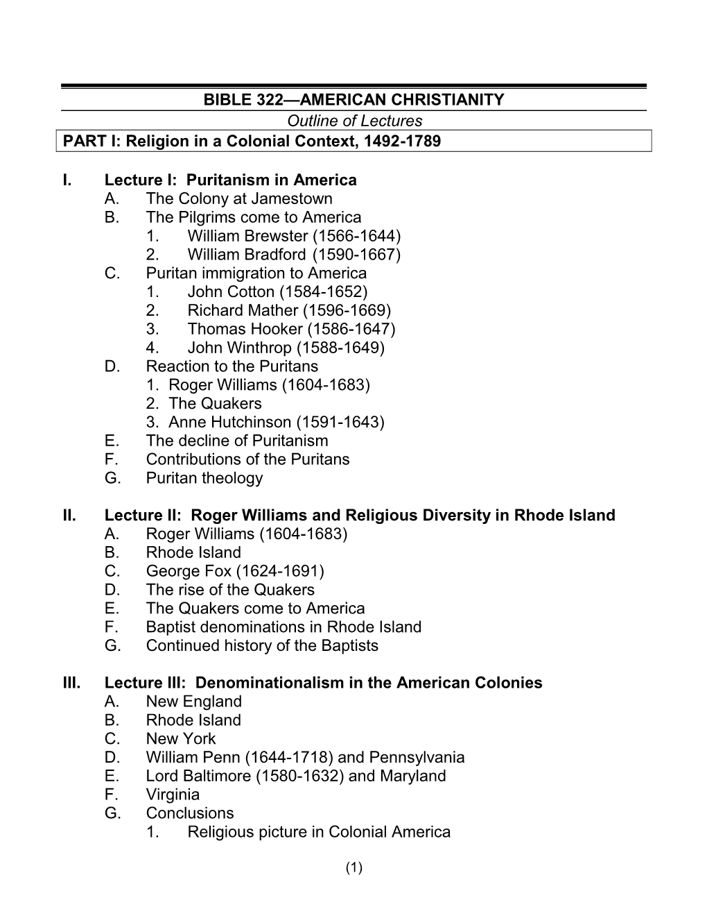 Lecture Outline