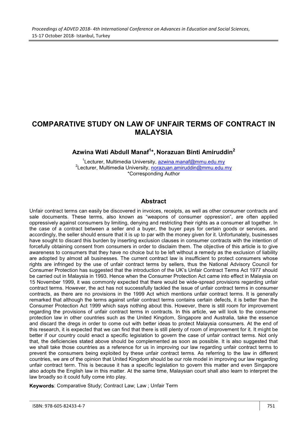 Comparative Study on Law of Unfair Terms of Contract in Malaysia