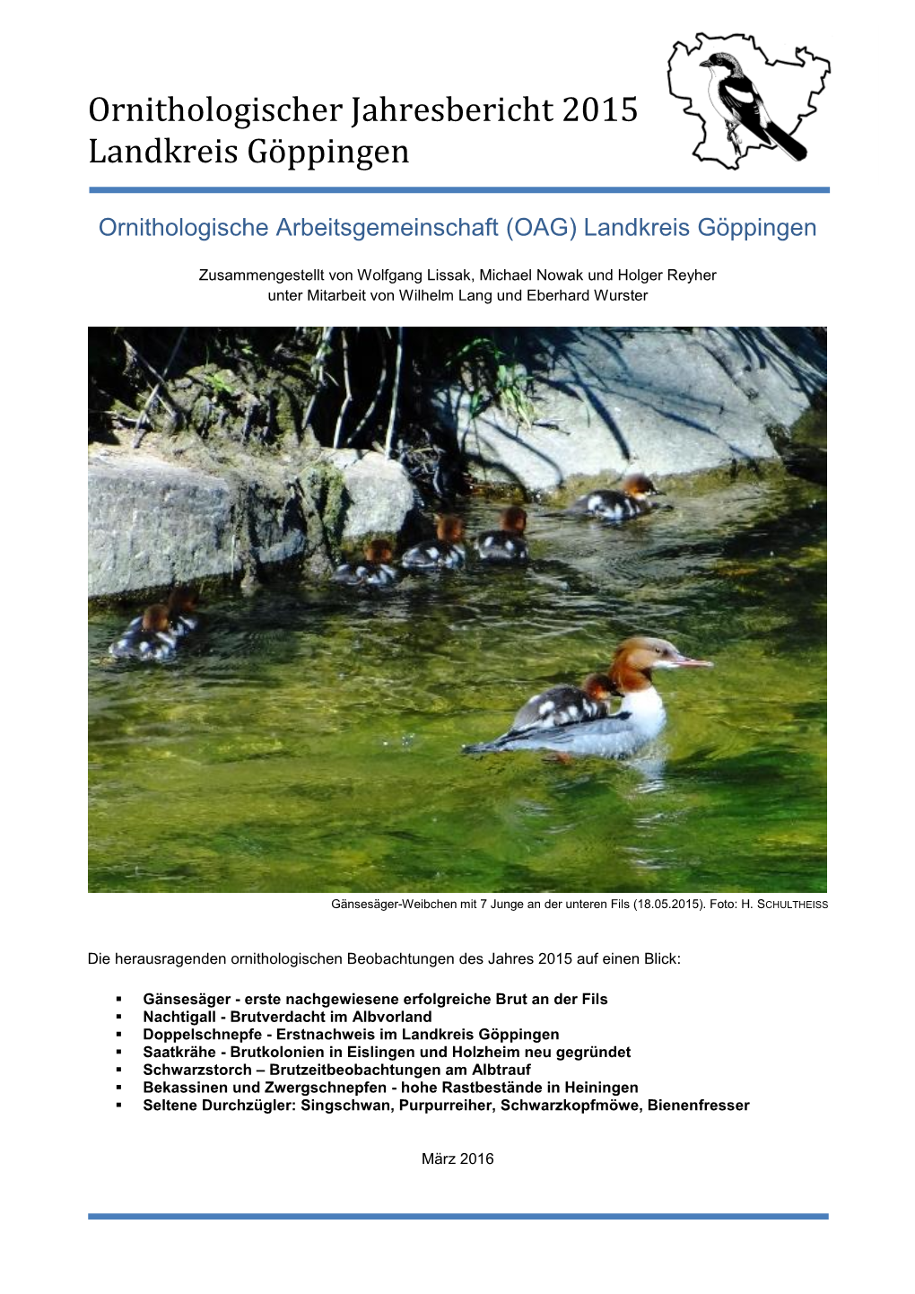 Ornithologischer Jahresbericht 2015 Landkreis Göppingen
