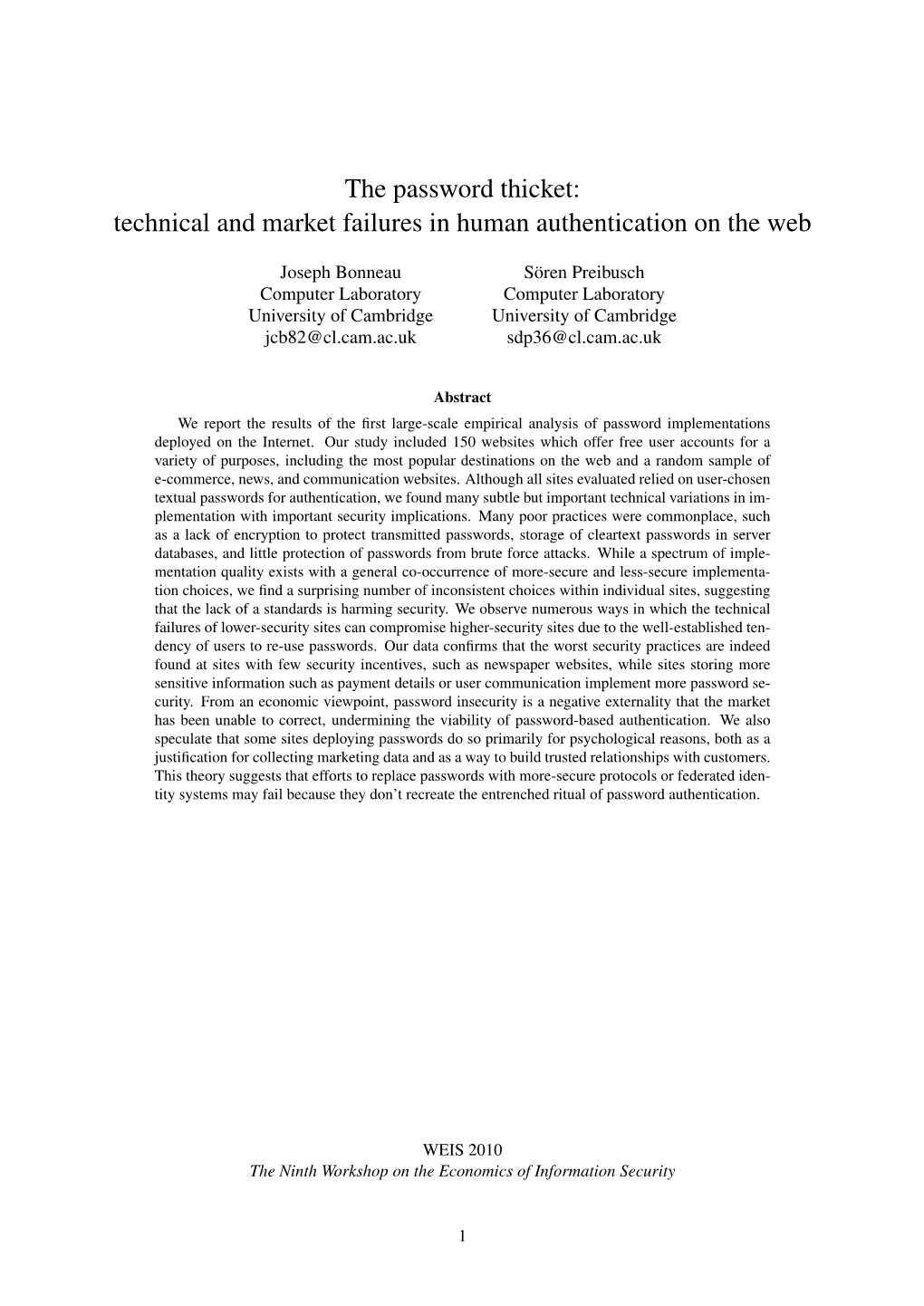 Technical and Market Failures in Human Authentication on the Web