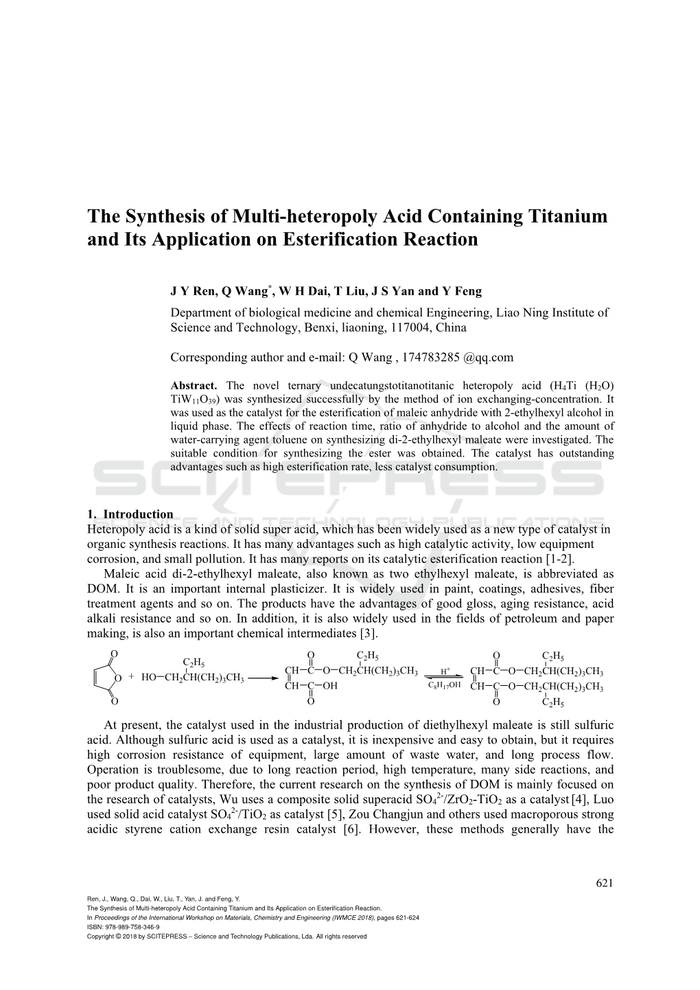 The Synthesis of Multi-Heteropoly Acid Containing Titanium and Its Application on Esterification Reaction