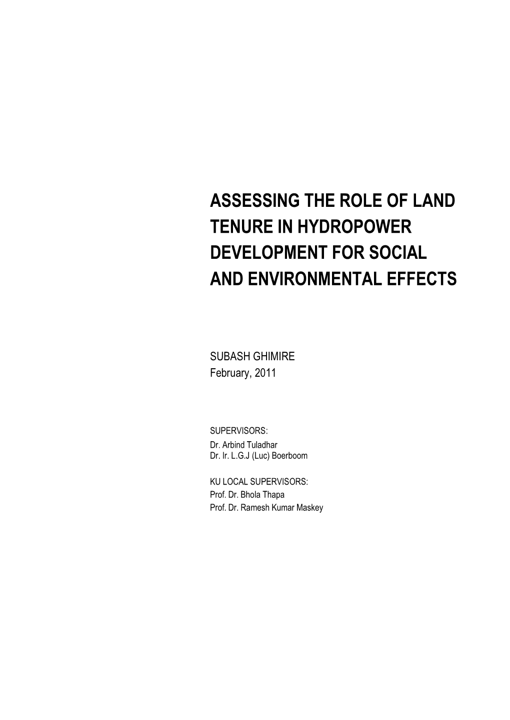 Assessing the Role of Land Tenure in Hydropower Development for Social and Environmental Effects