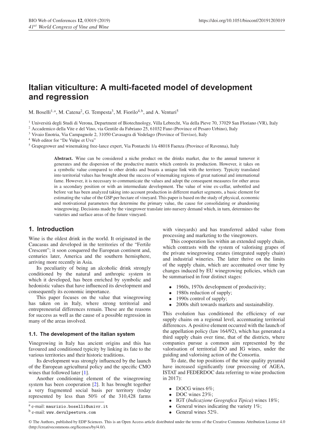 Italian Viticulture: a Multi-Faceted Model of Development and Regression