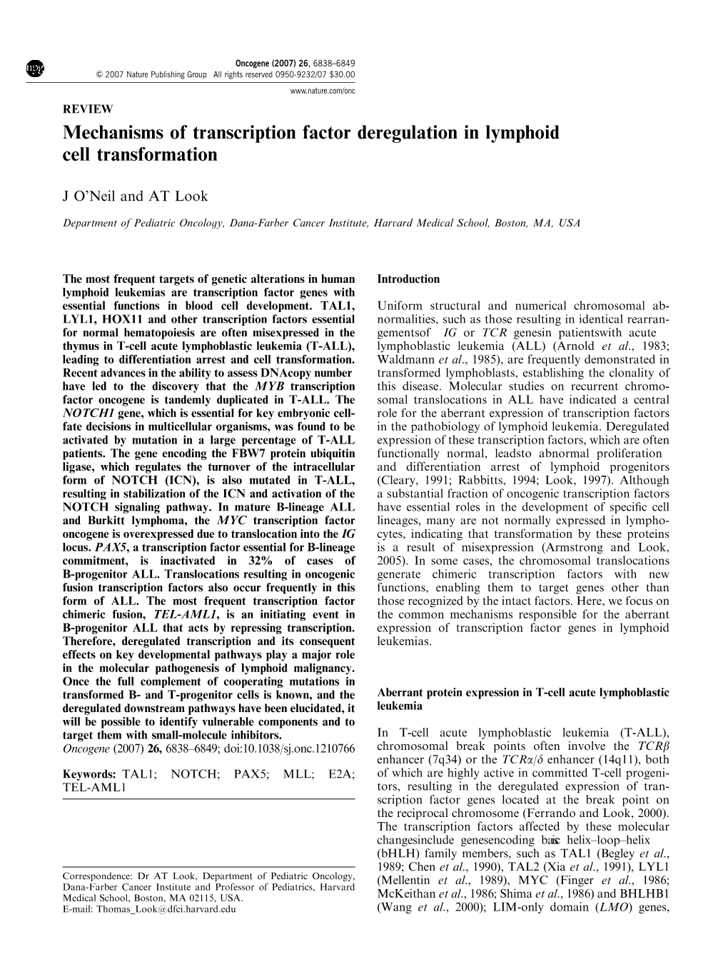Mechanisms of Transcription Factor Deregulation in Lymphoid Cell Transformation