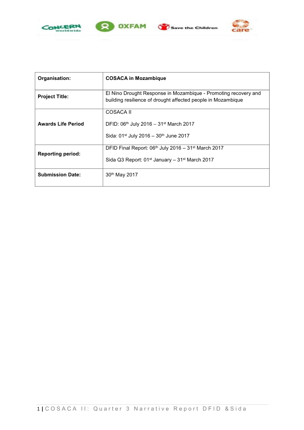 Quarter 3 Narrative Report DFID &Sida