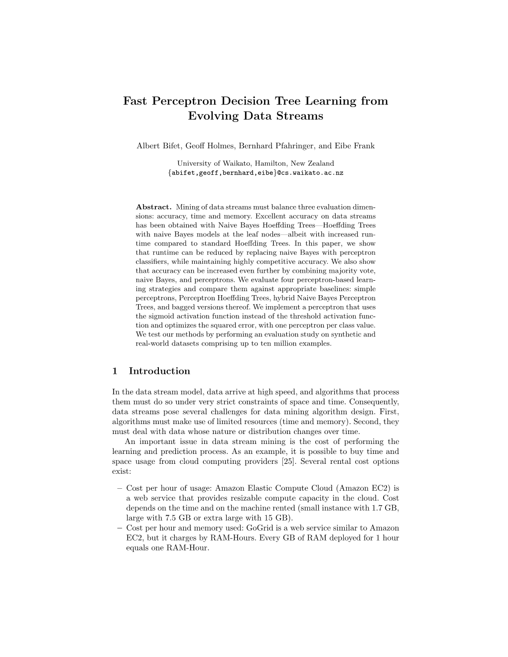 Fast Perceptron Decision Tree Learning from Evolving Data Streams