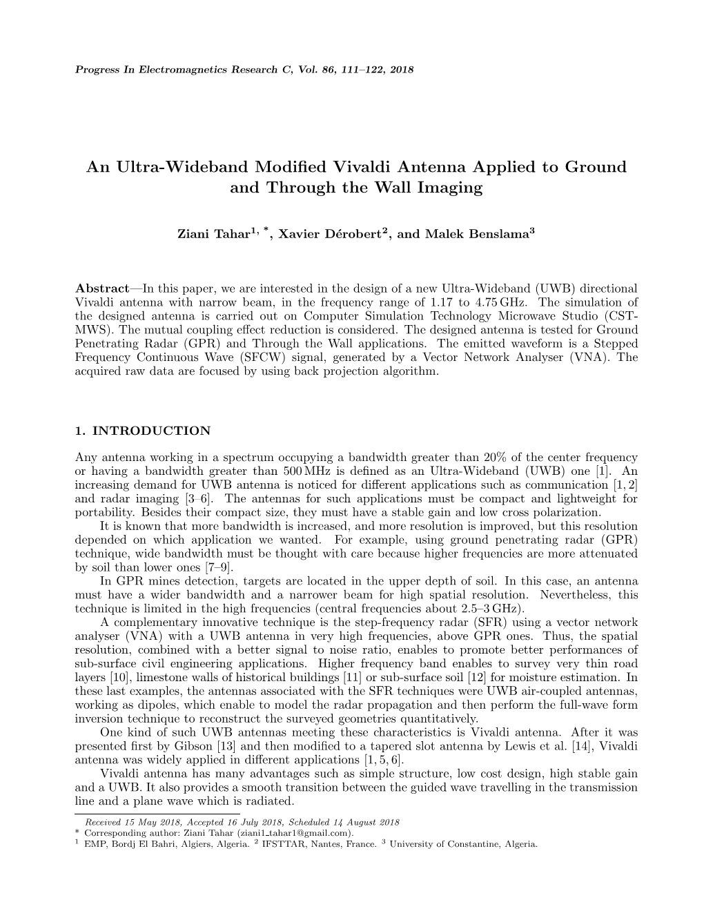 An Ultra-Wideband Modified Vivaldi Antenna Applied to Ground And