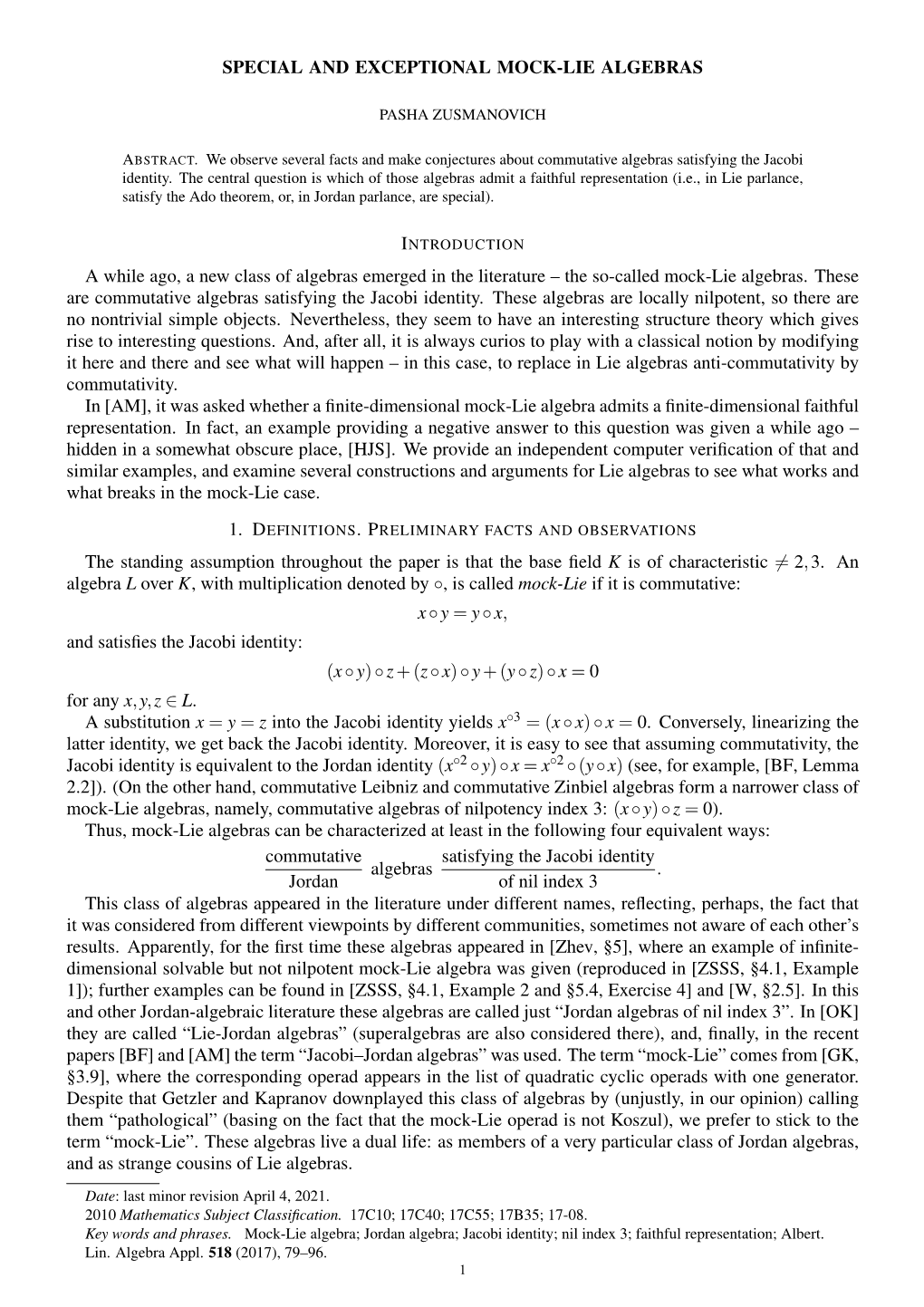 Special and Exceptional Mock-Lie Algebras