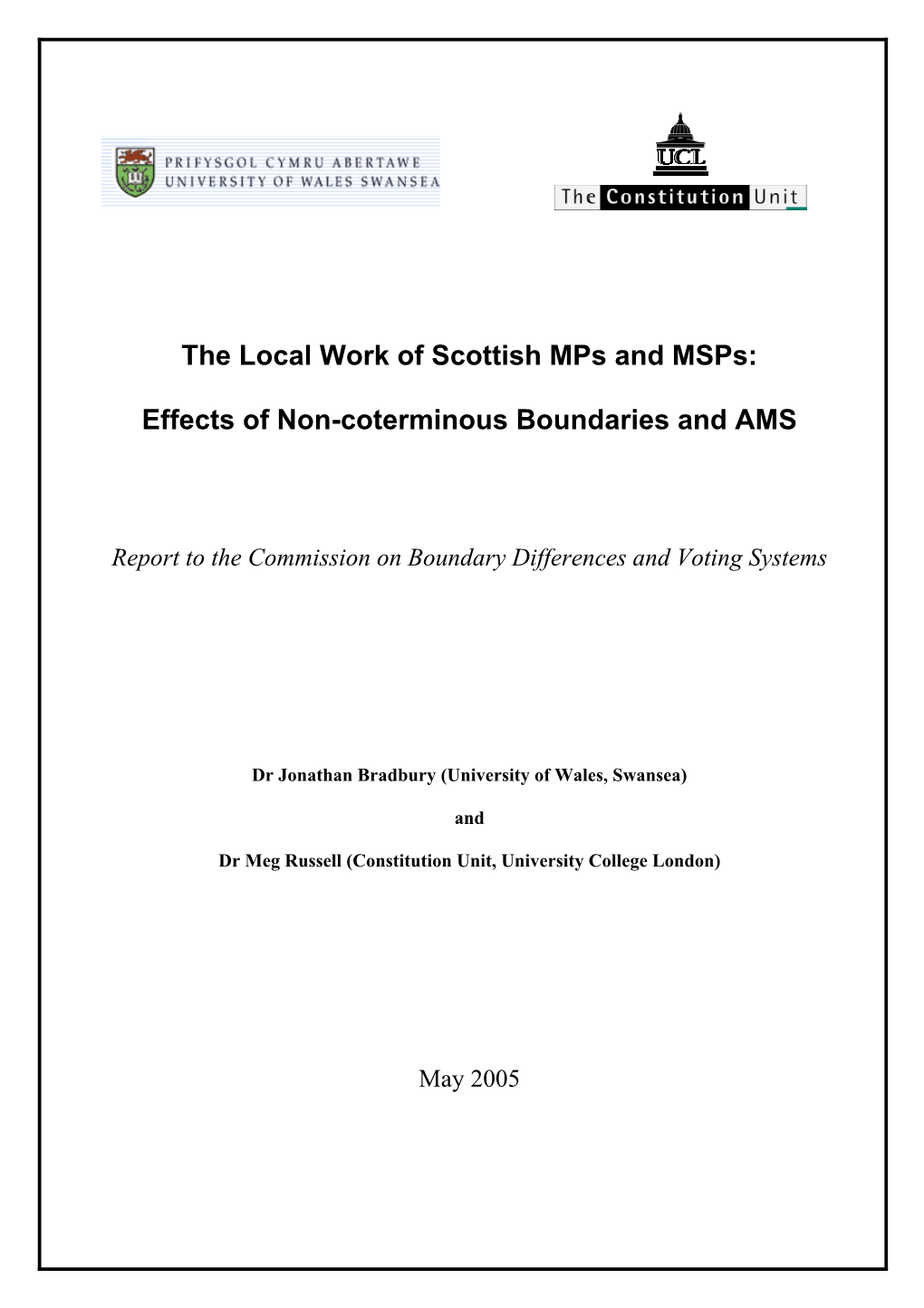 Local Work of Scottish Mps and Msps