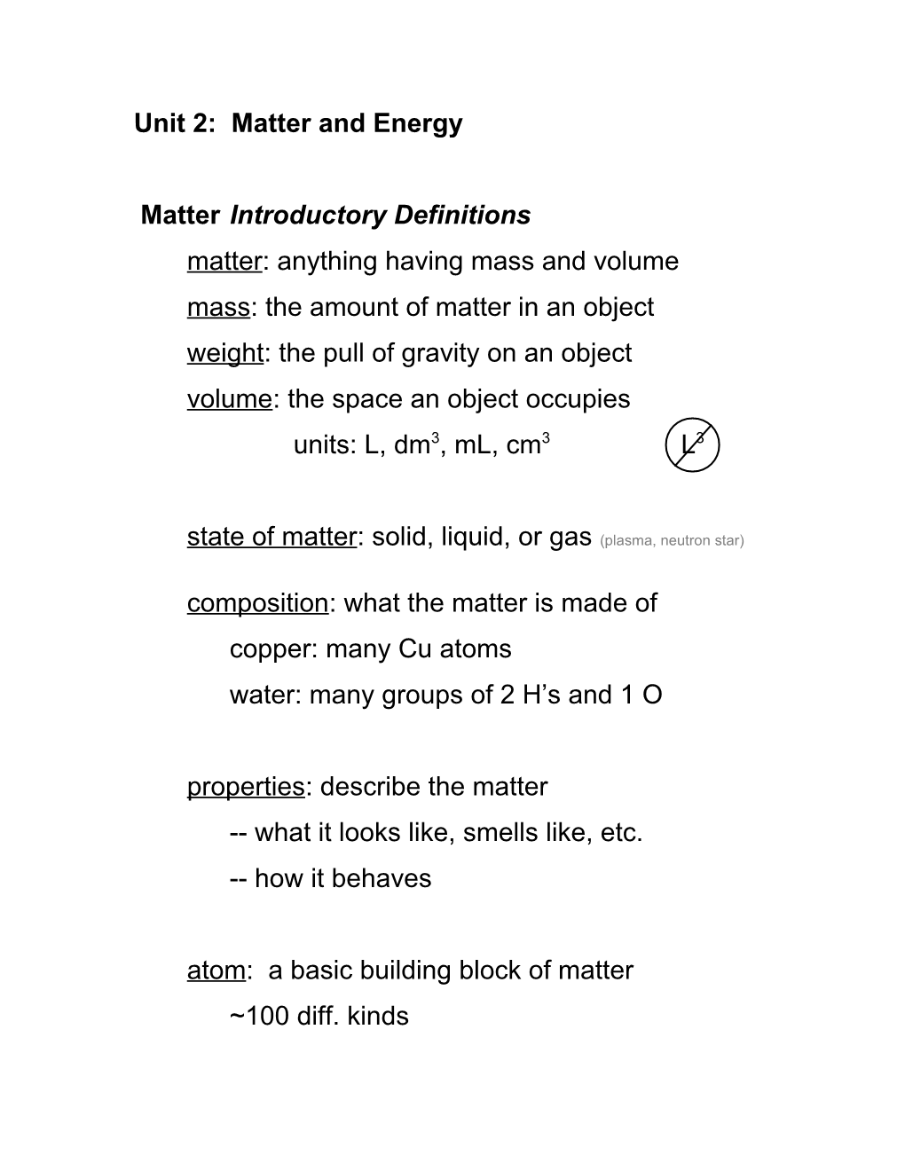 Unit 2: Matter and Energy s1