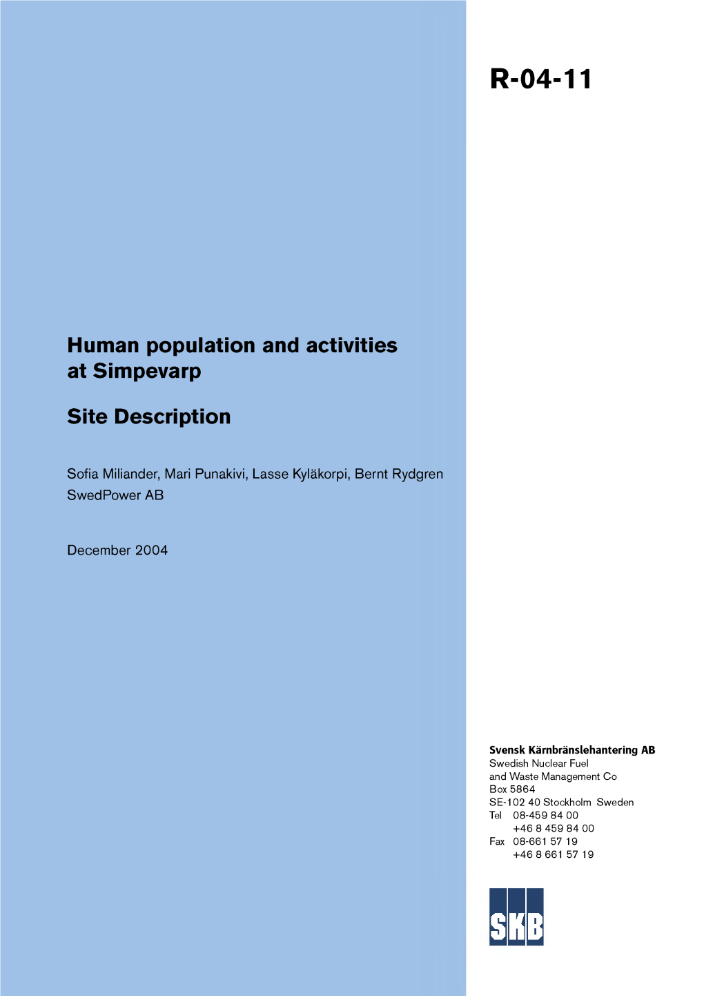 Human Population and Activities at Simpevarp. Site Description