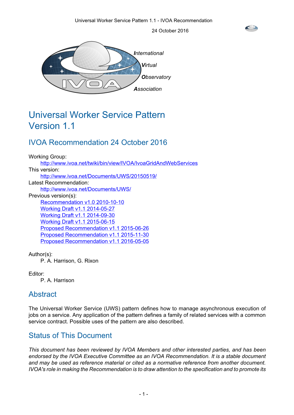 Universal Worker Service Pattern Version 1.1