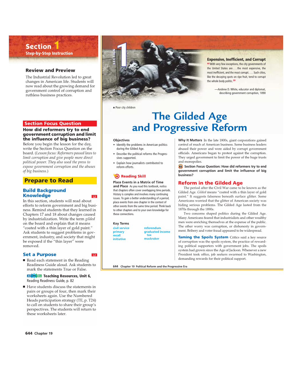 The Gilded Age and Progressive Reform 645 Section 1 (Adapted Version Also Available.)